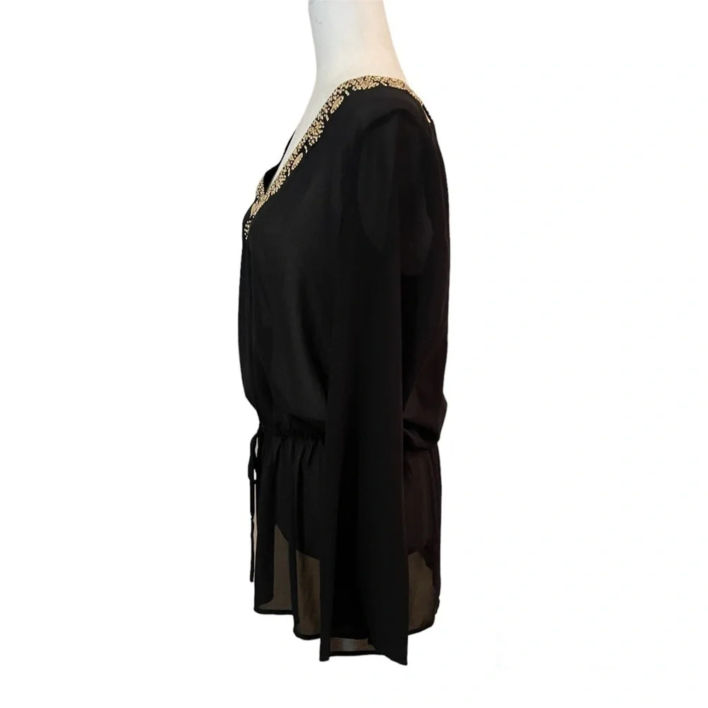 MICHAEL KORS Black Sheer Cover Up Gold Embellished - Picture 5 of 6